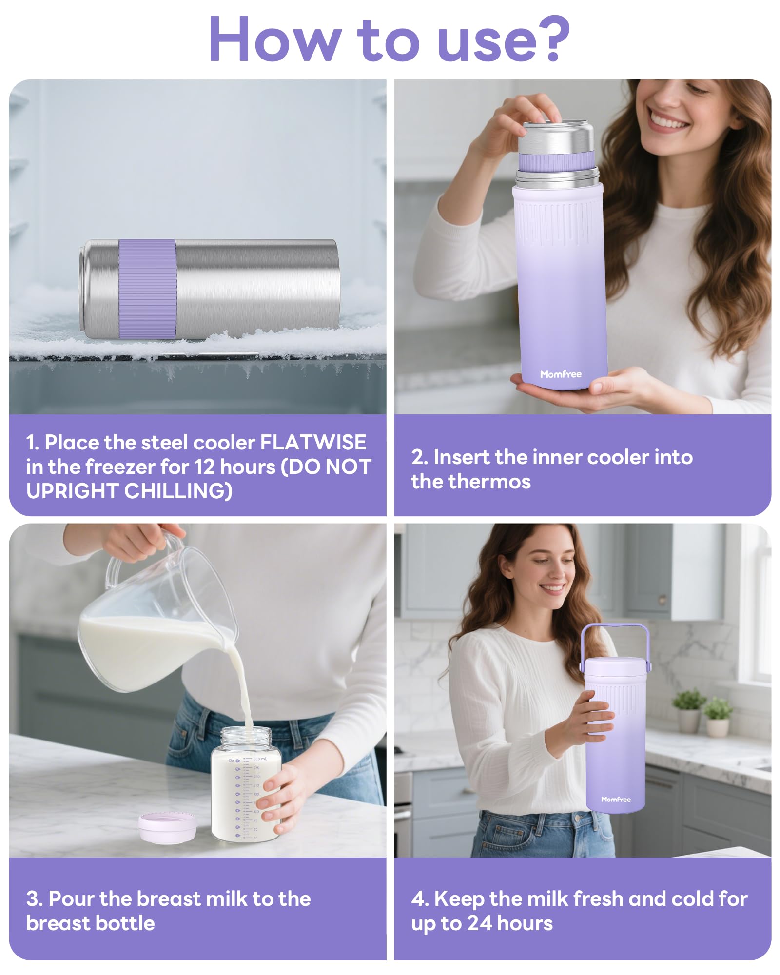 Momfree rapid-chill interior image showcases milk cooling faster than standard coolers.