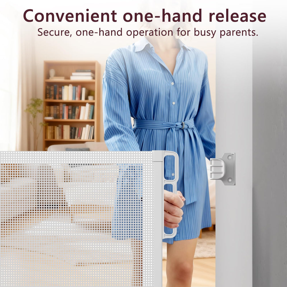 Momfree auto-lock mechanism on retractable gate secures the barrier.