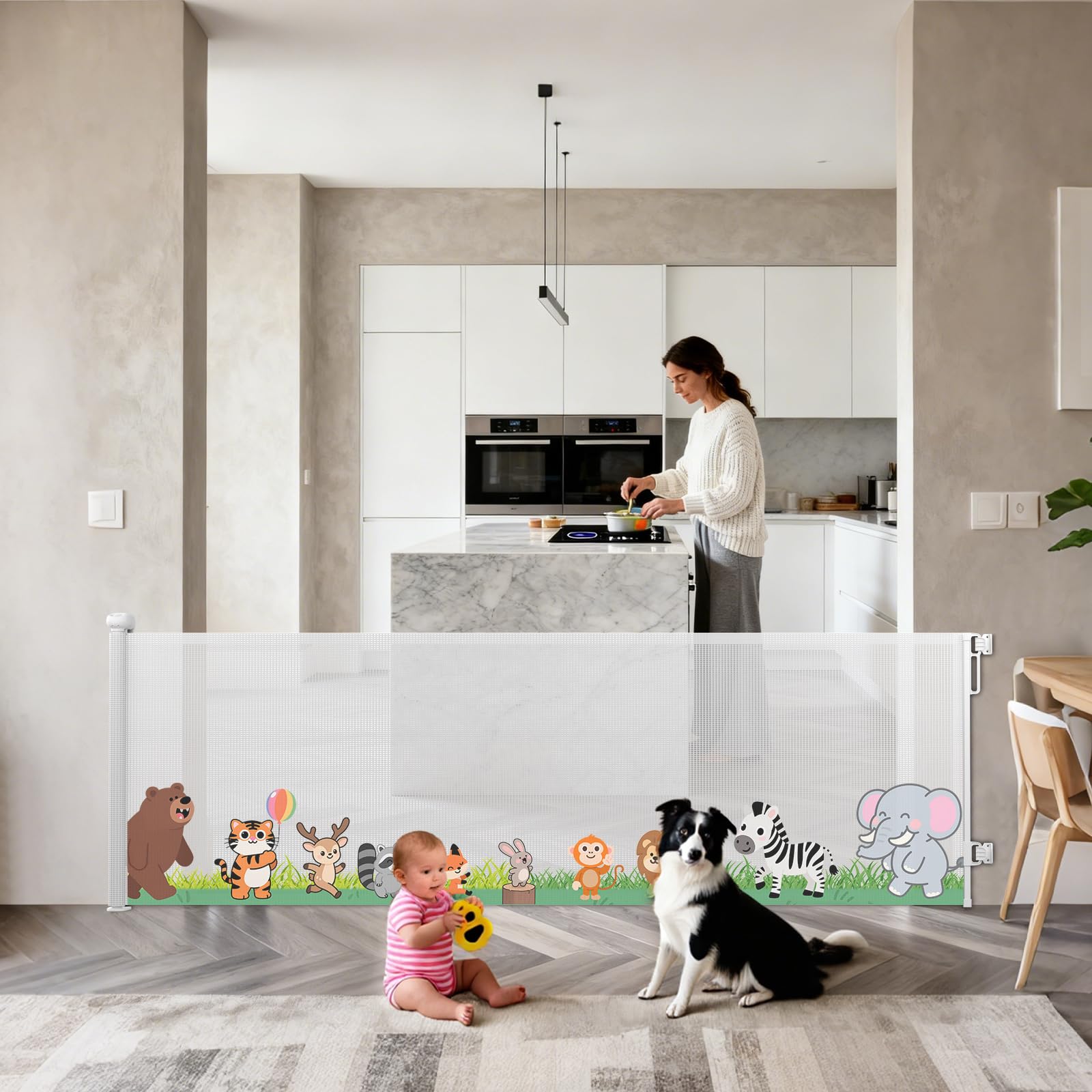 Momfree gate protects kids and pets indoors and outdoors with versatility.