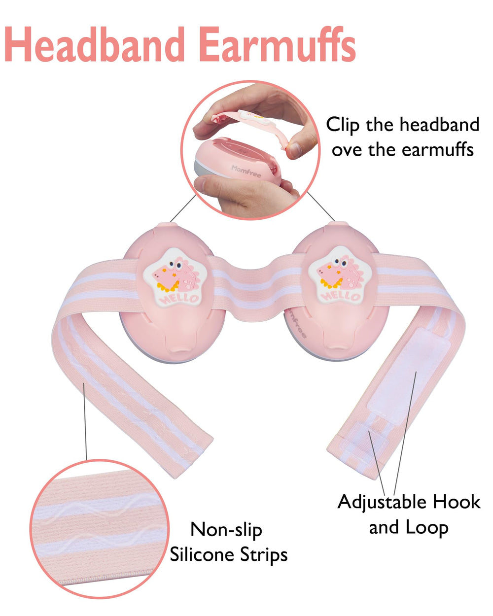 Momfree soft baby ear muffs worn by a child for comfortable fit.