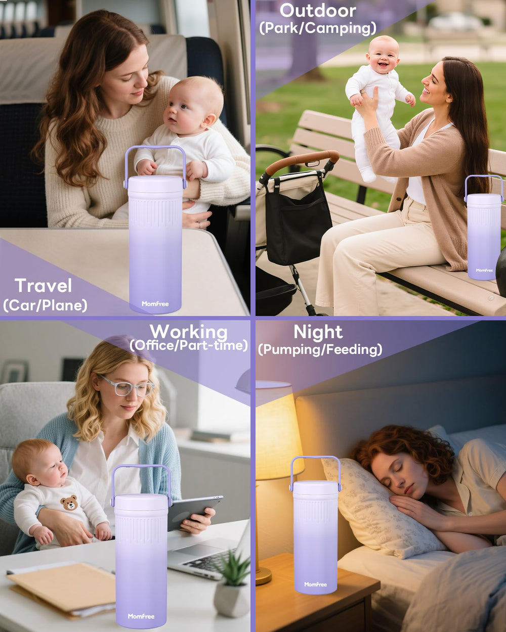 Momfree soft-grip handle makes carrying comfortable anywhere.
