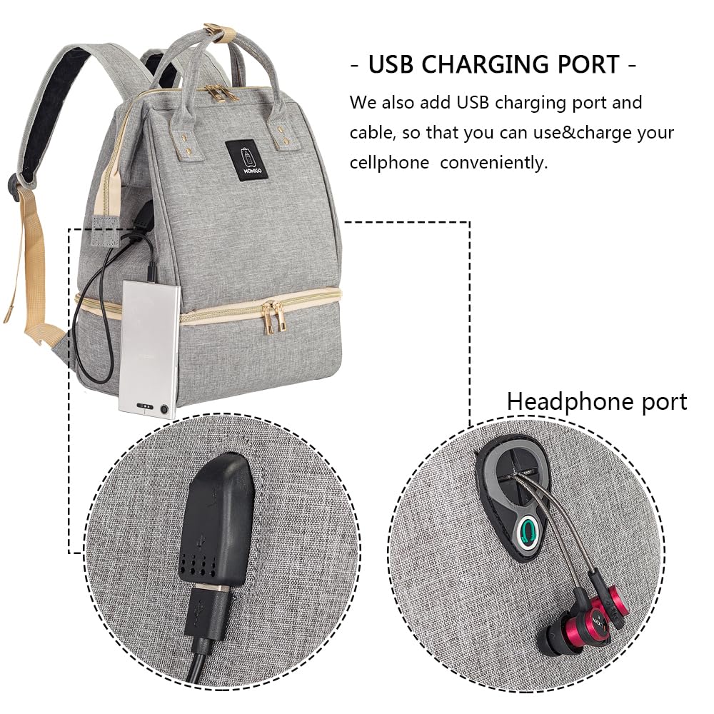 MOMIGO grey bag close-up highlights elegant portable design.