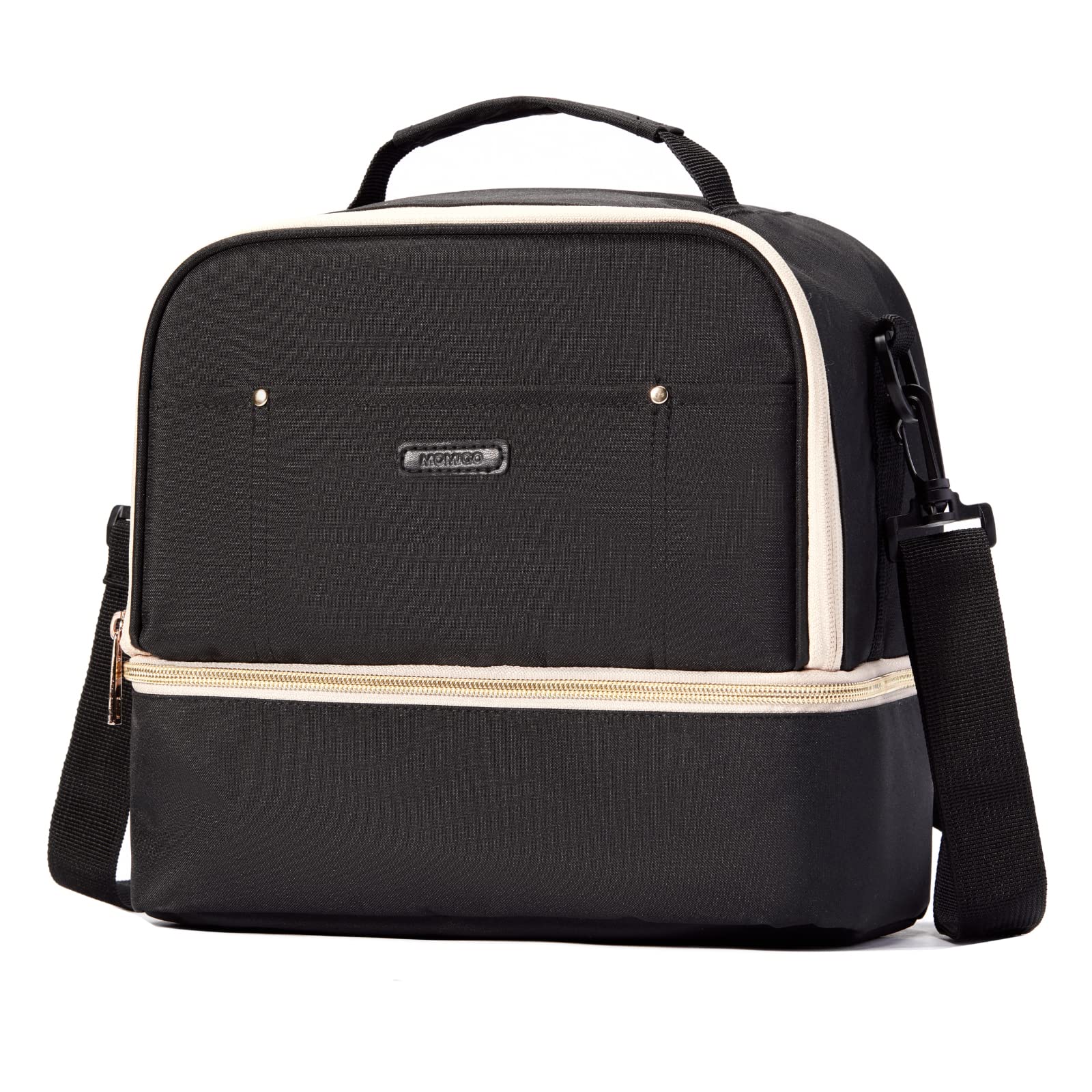 MOMIGO breast pump bag front view shows portable design for on-the-go pumping.