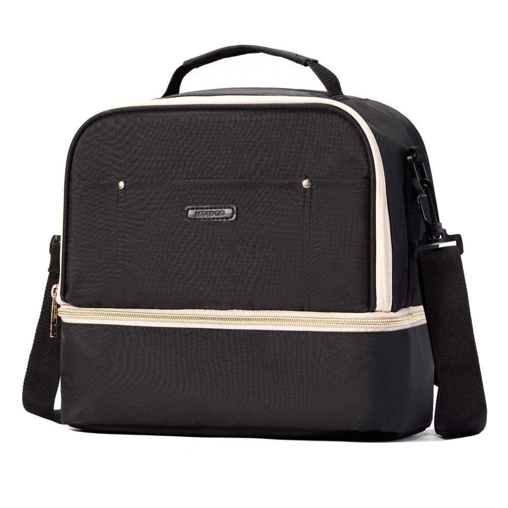 MOMIGO breast pump bag front view shows portable design for on-the-go pumping.