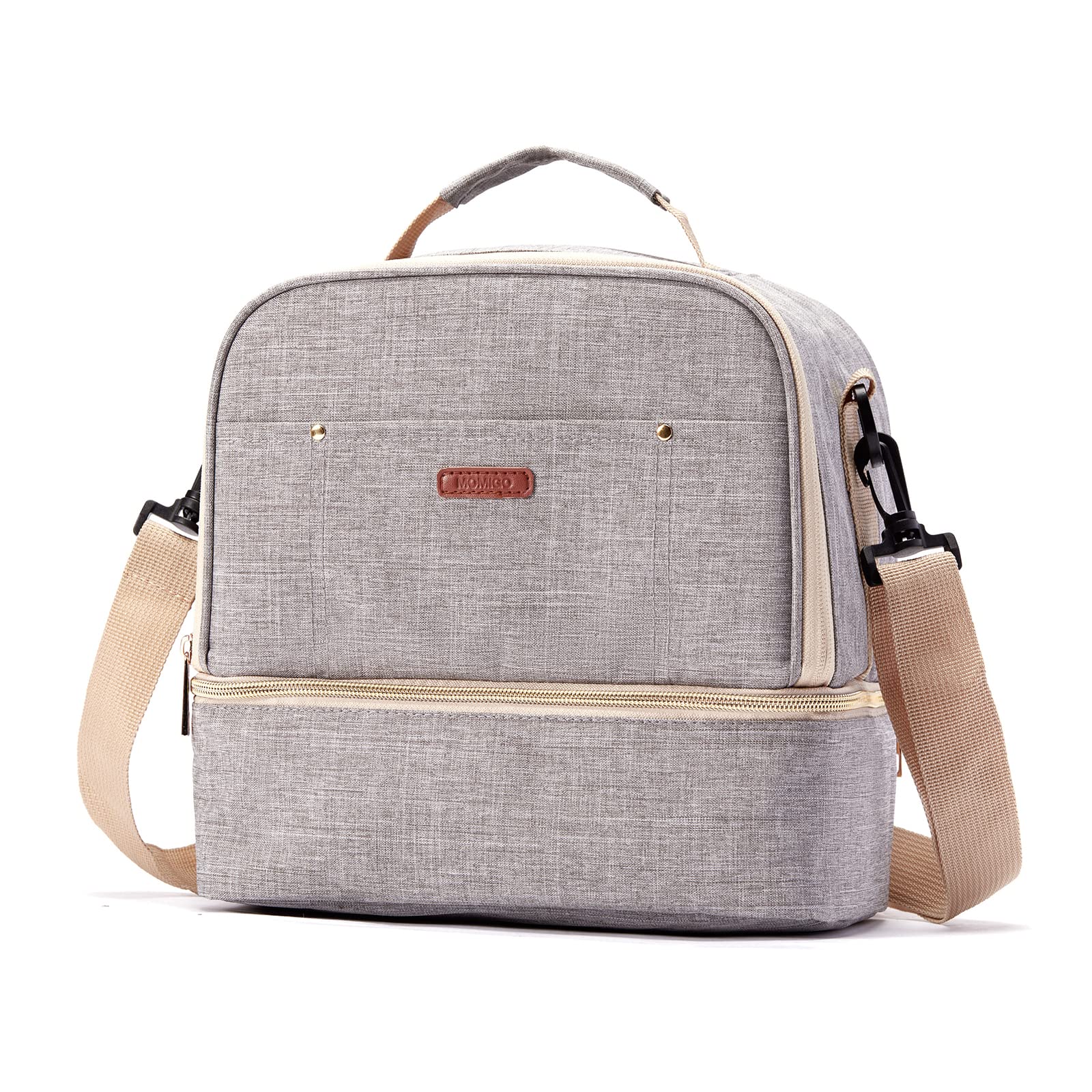 MOMIGO breast pump bag grey front view for on-the-go pumping and style
