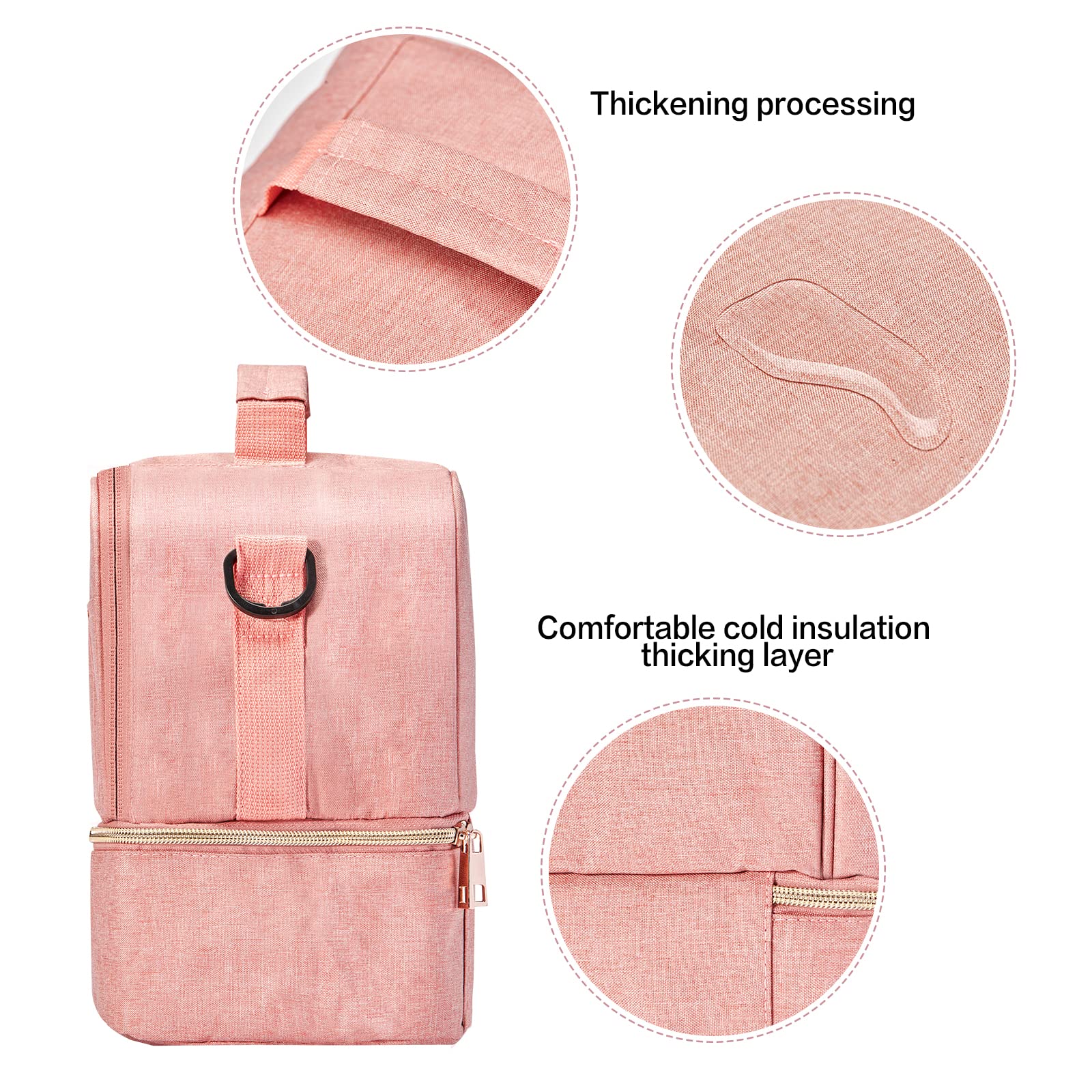 MOMIGO breastpump bag pink shoulder strap highlights hands-free versatility.