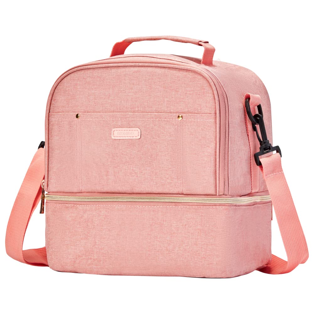 MOMIGO breastpump bag pink side view showcases portable design for on-the-go pumping.