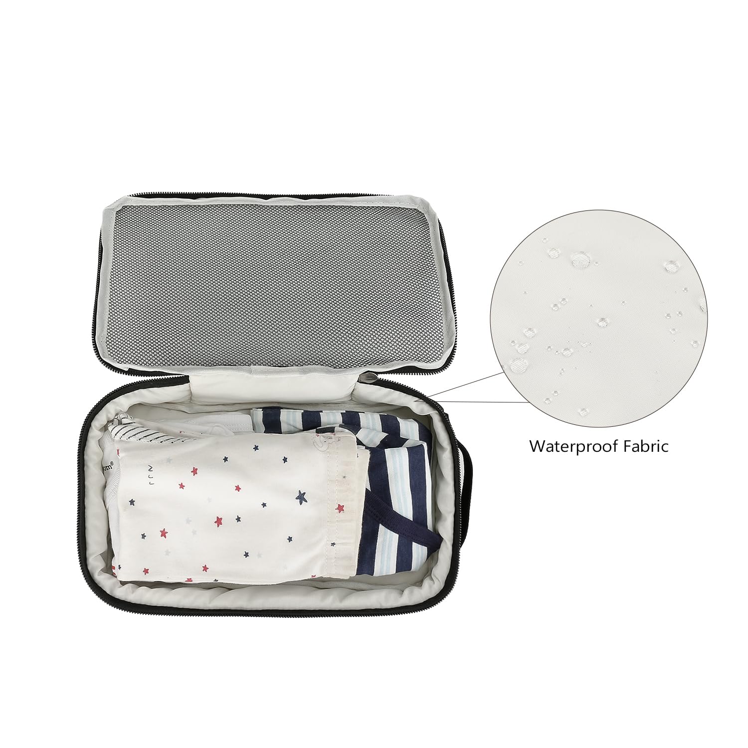 MOMIGO hanging loop storage demonstrates versatile clip-to-stroller or bag storage.