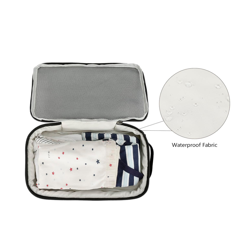 MOMIGO hanging loop storage demonstrates versatile clip-to-stroller or bag storage.