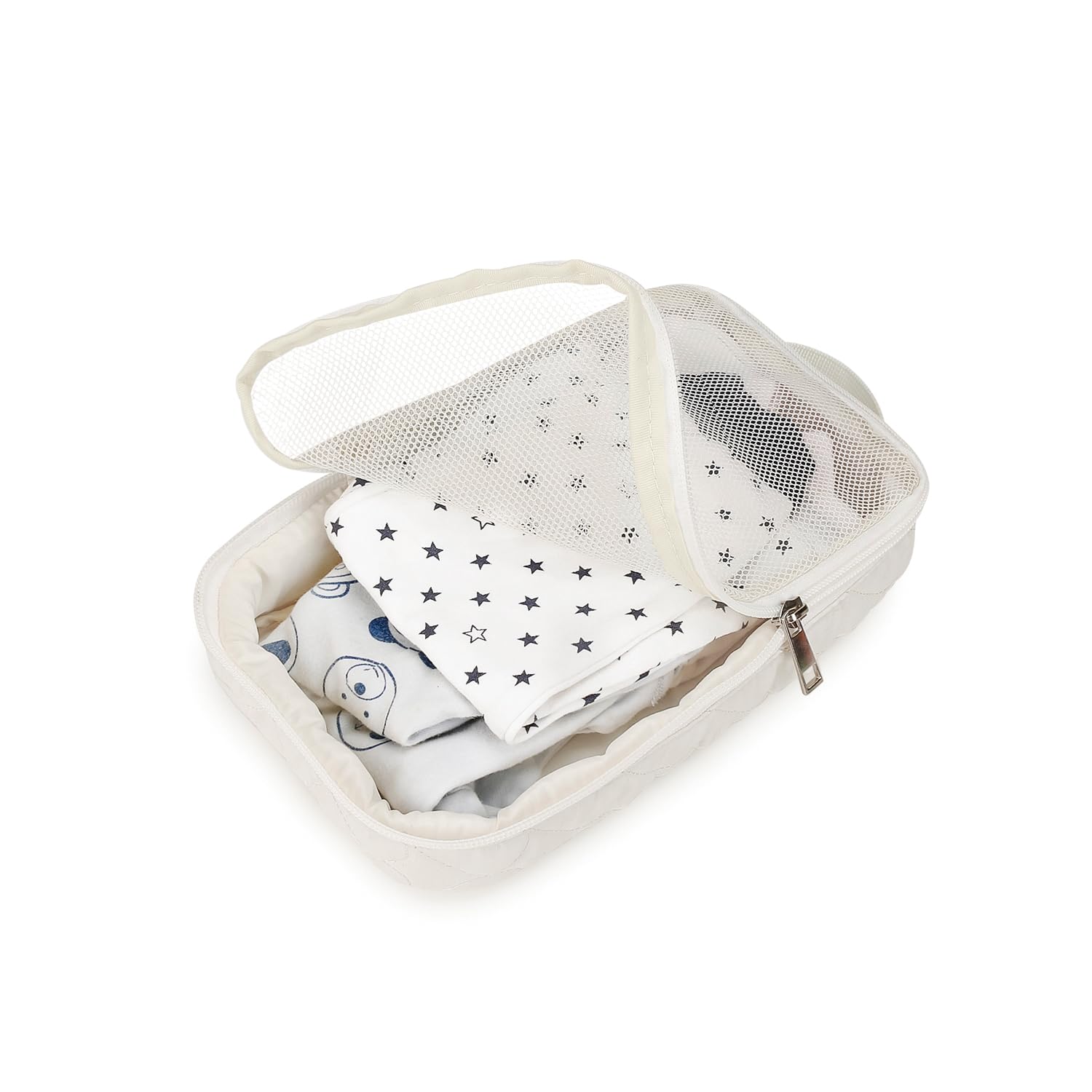 MOMIGO mesh bags with hanging loop for easy diaper organization on the go.