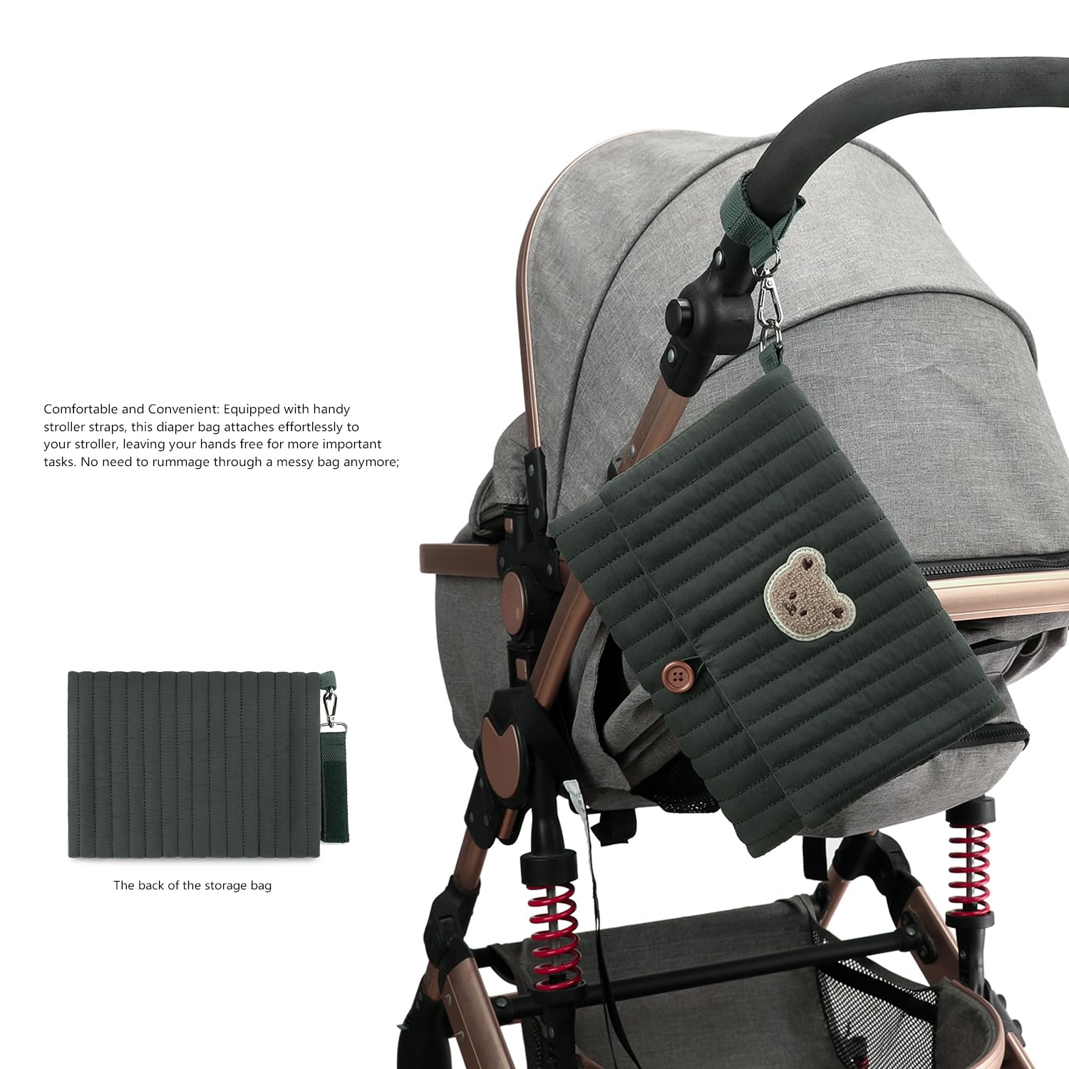 MOMIGO spacious compartments neatly organize diapers, wipes, bottles and clothes.
