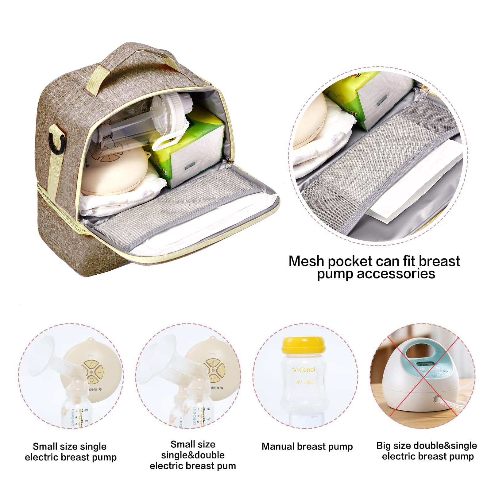 MOMIGO top-layer dry-items section keeps pump accessories organized on the go