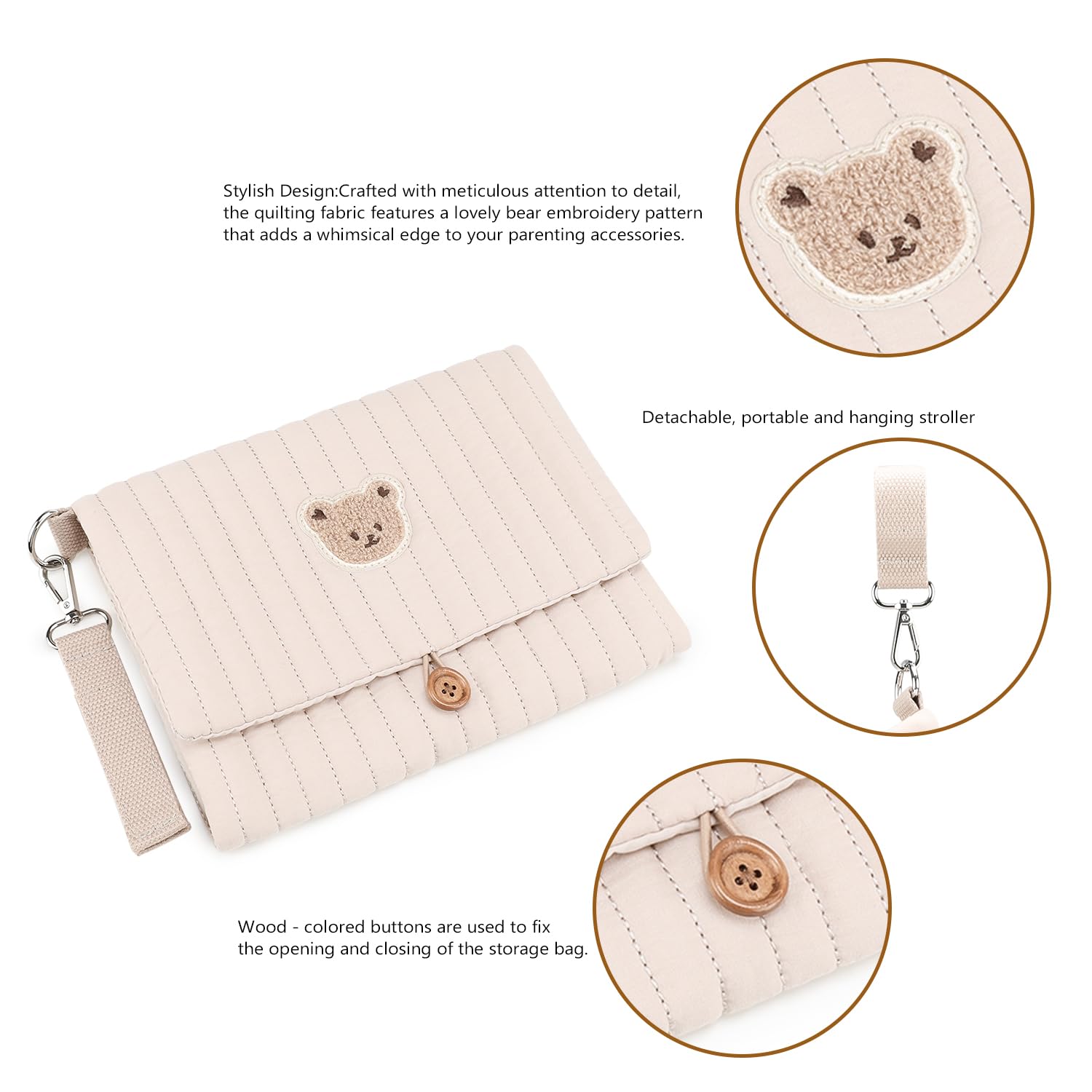 MOMIGO waterproof diaper bag pods, wipe-clean surface for quick messes during travel.