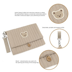 MOMIGO waterproof diaper bag folds compactly for travel and quick storage.