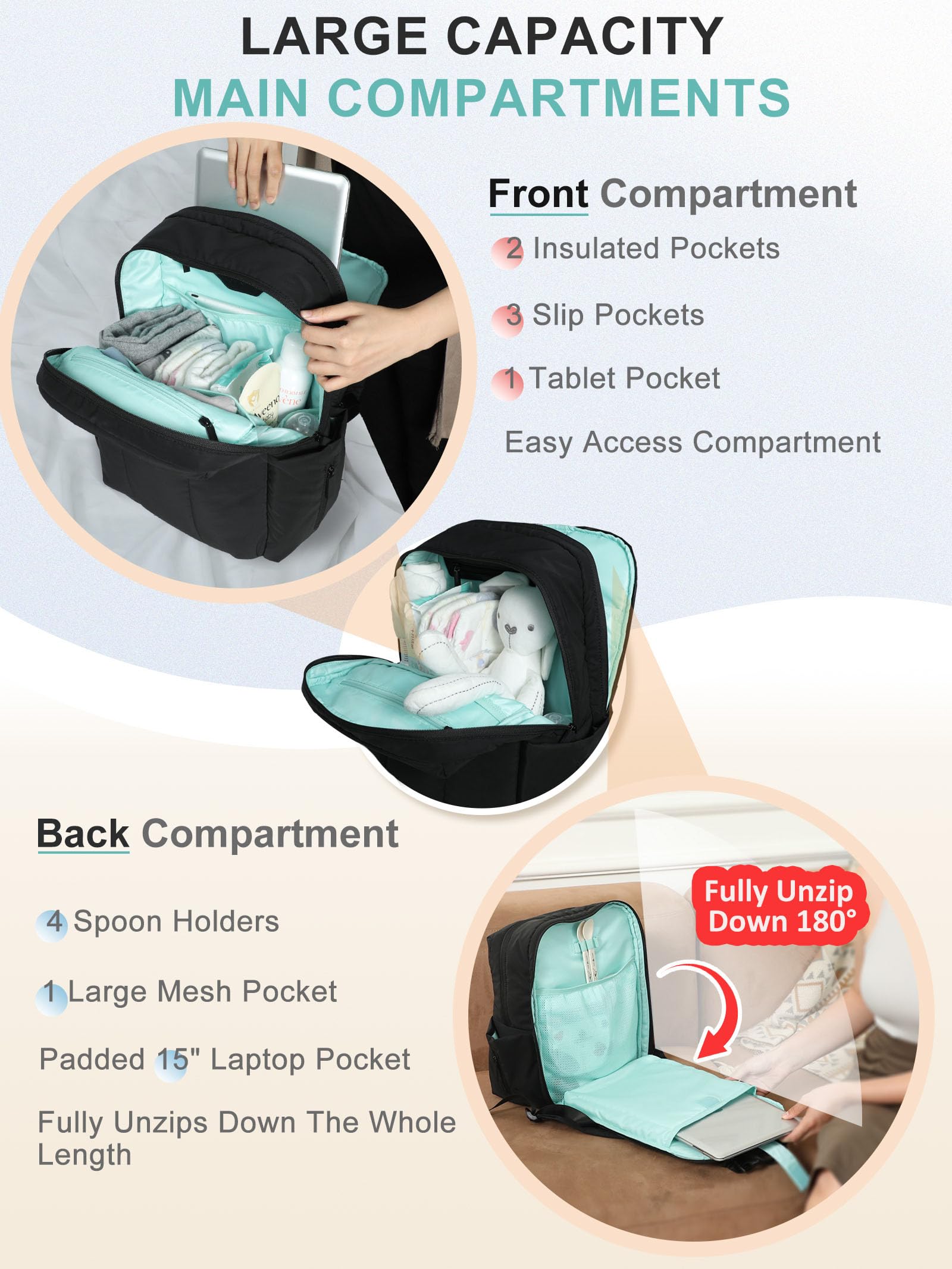 MOMINSIDE 15-pocket design keeps bottles, wipes, keys organized during outings