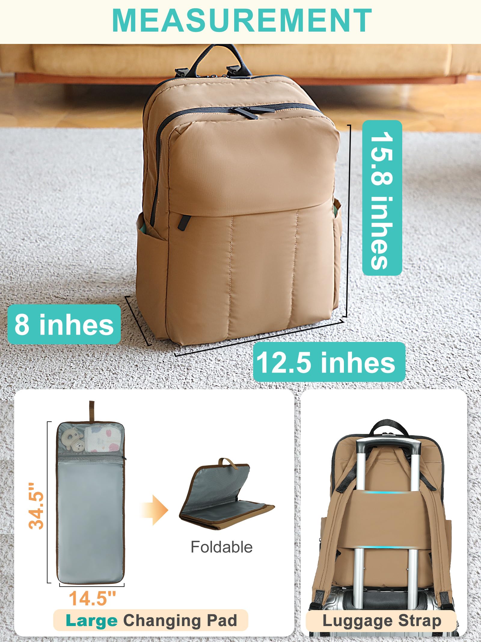 MOMINSIDE 15 pockets keep bottles, diapers and essentials neatly arranged.