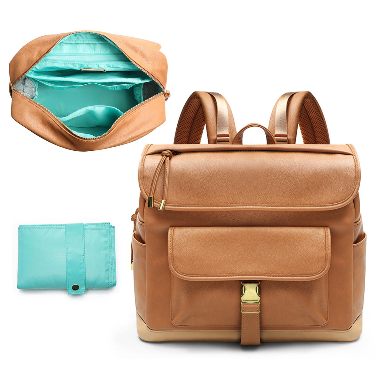 MOMINSIDE diaper bag backpack brown leather showcases durable, stylish daily carry for baby essentials.
