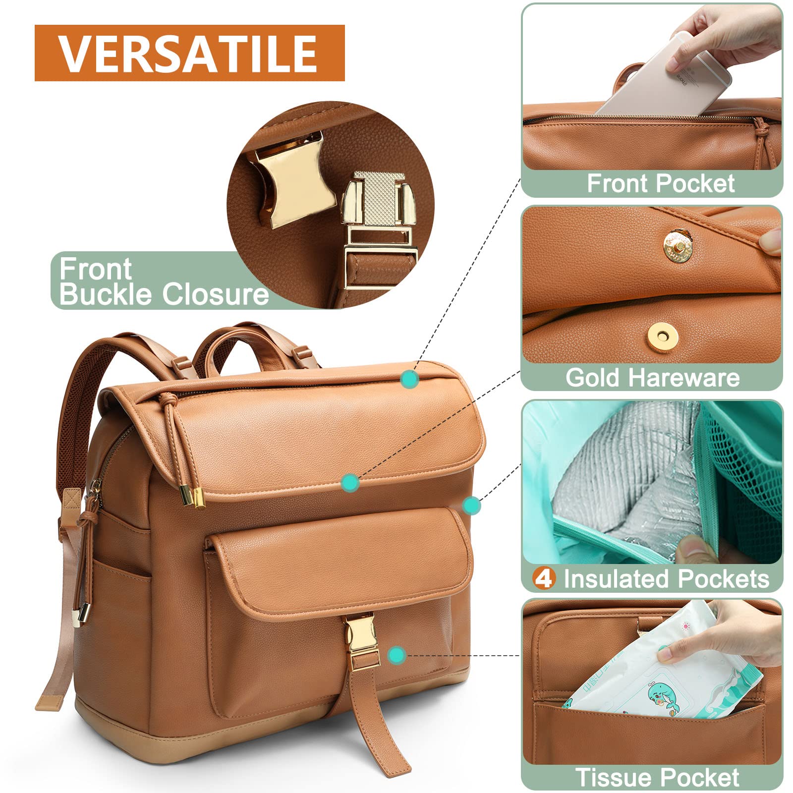 MOMINSIDE diaper bag backpack changing pad included supports on-the-go diaper changes.