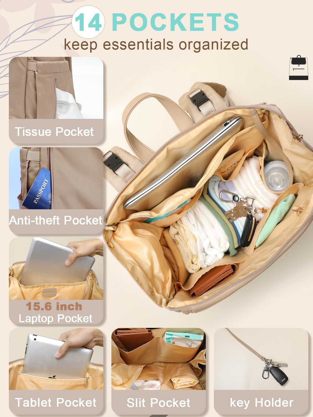 MOMINSIDE diaper bag backpack four carry options suit different outings.