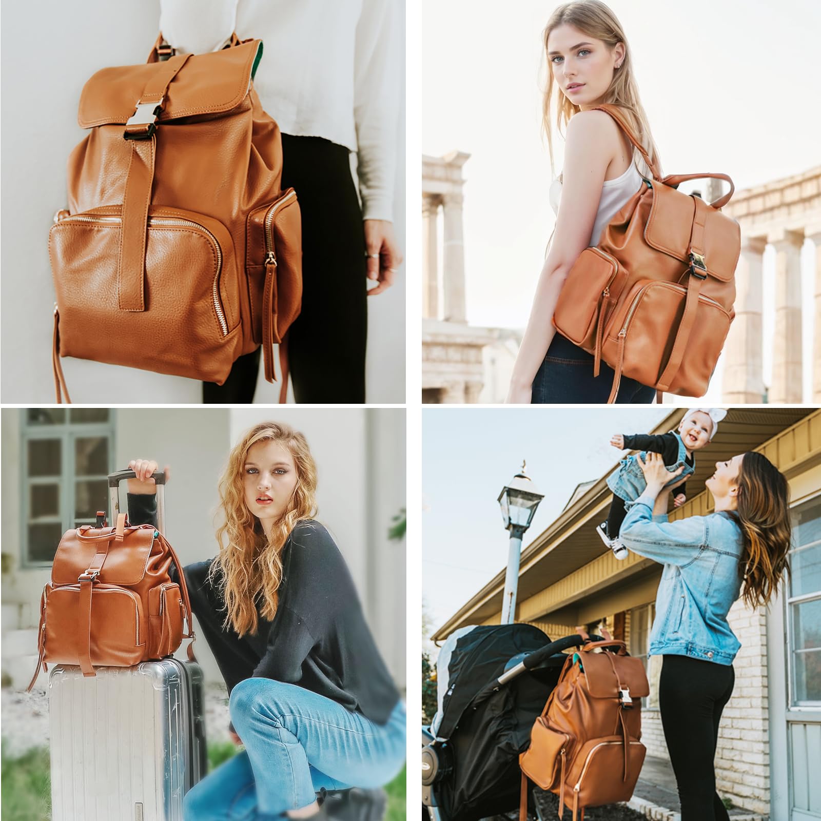 MOMINSIDE diaper bag backpack interior highlights 14 pockets for organized baby items.