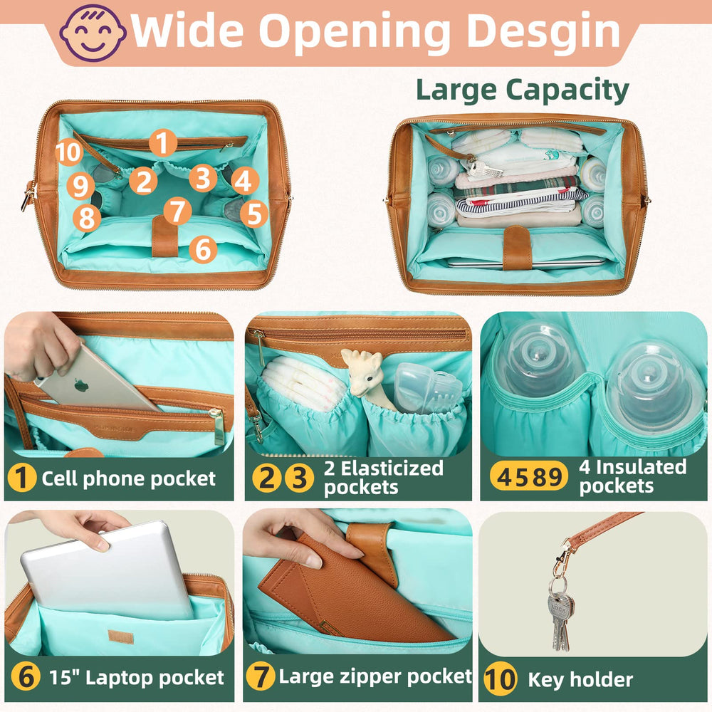 MOMINSIDE diaper bag backpack with insulated bottle pockets to keep drinks at the right temperature.
