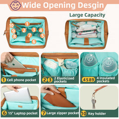 MOMINSIDE diaper bag backpack with insulated bottle pockets to keep drinks at the right temperature.