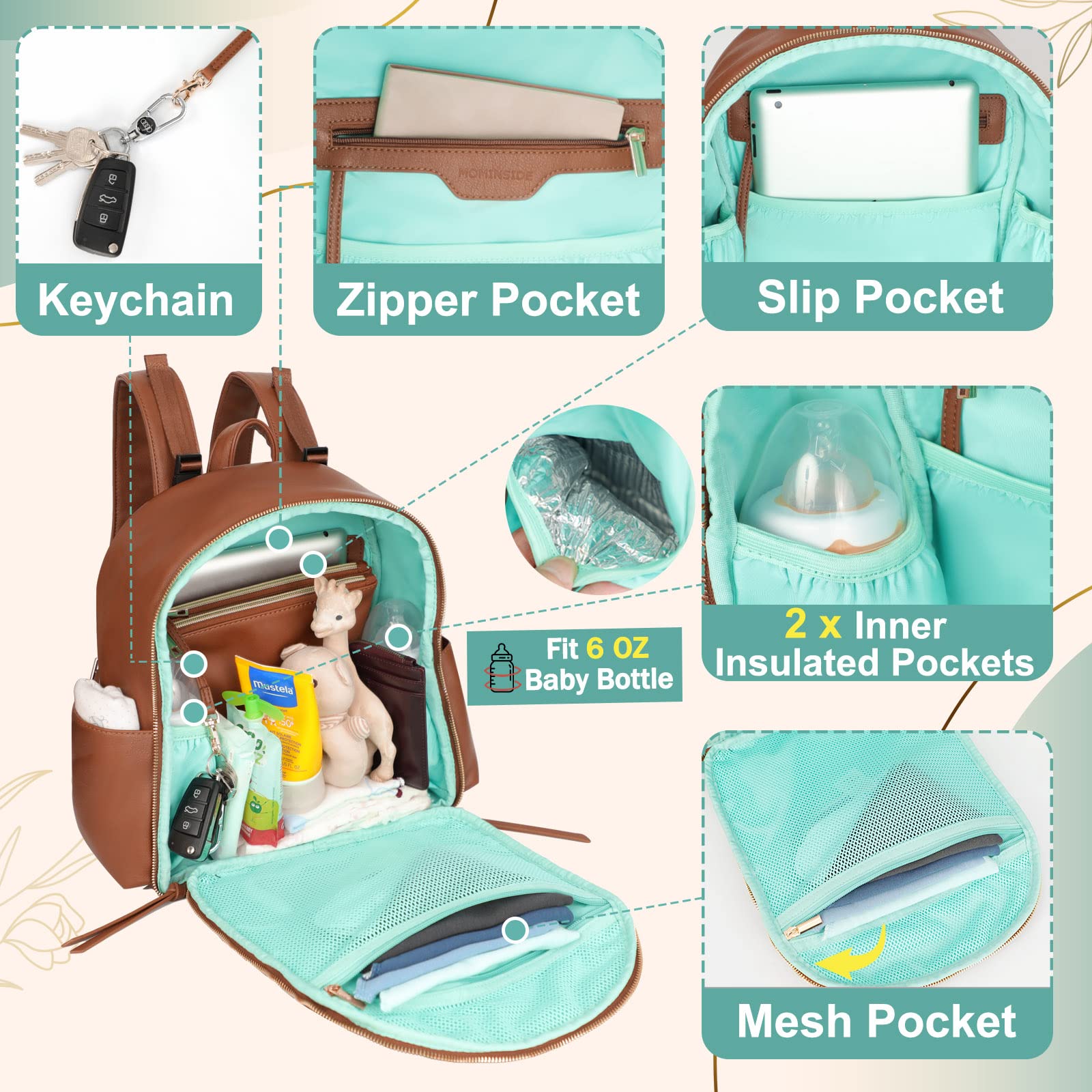 MOMINSIDE diaper bag backpack insulated pockets keep bottles at the right temperature