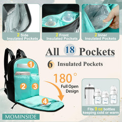 MOMINSIDE insulated pockets keep bottles warm or baby food cool during outings.