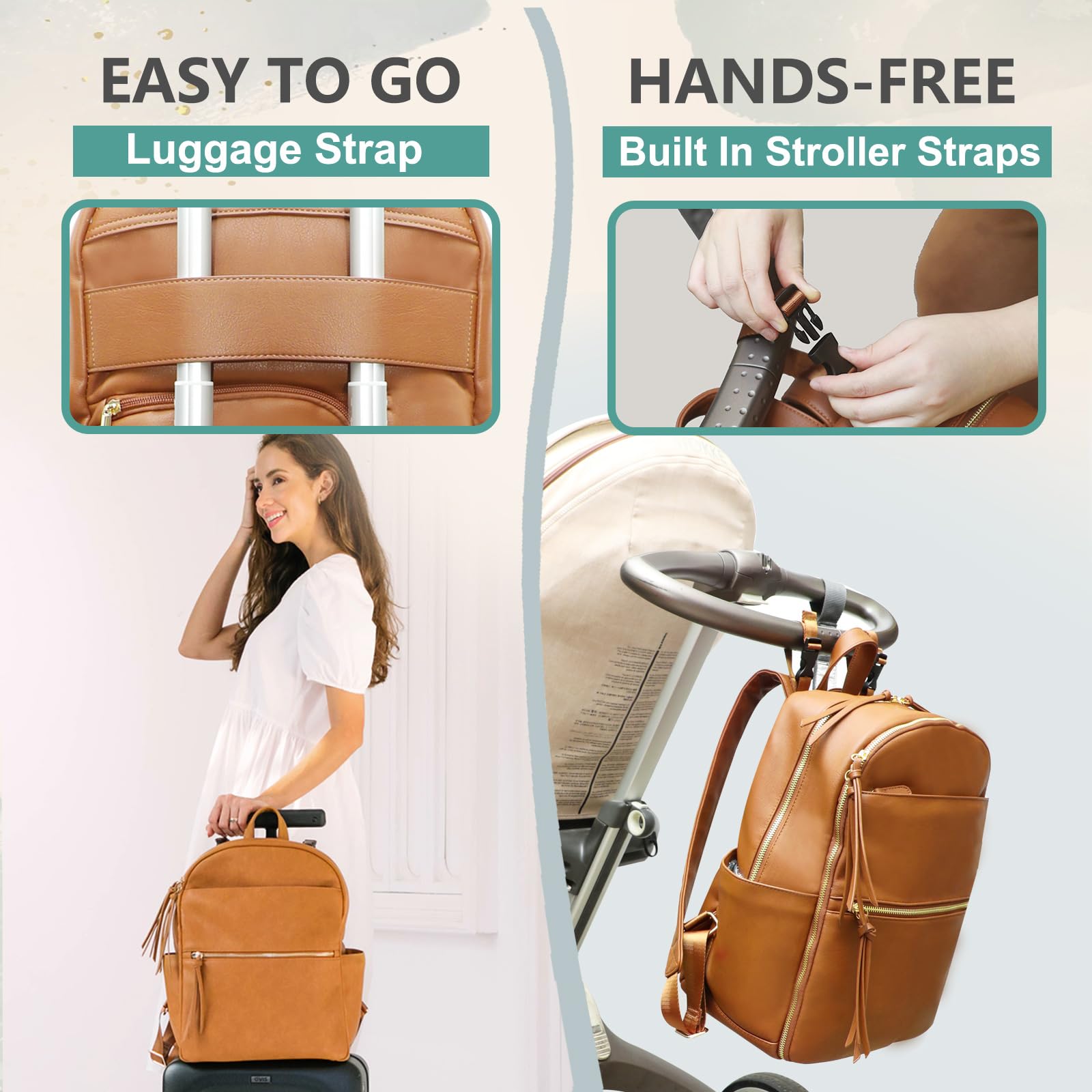 MomInside diaper bag backpack fits laptop up to 13 inches and adapts for light travel.