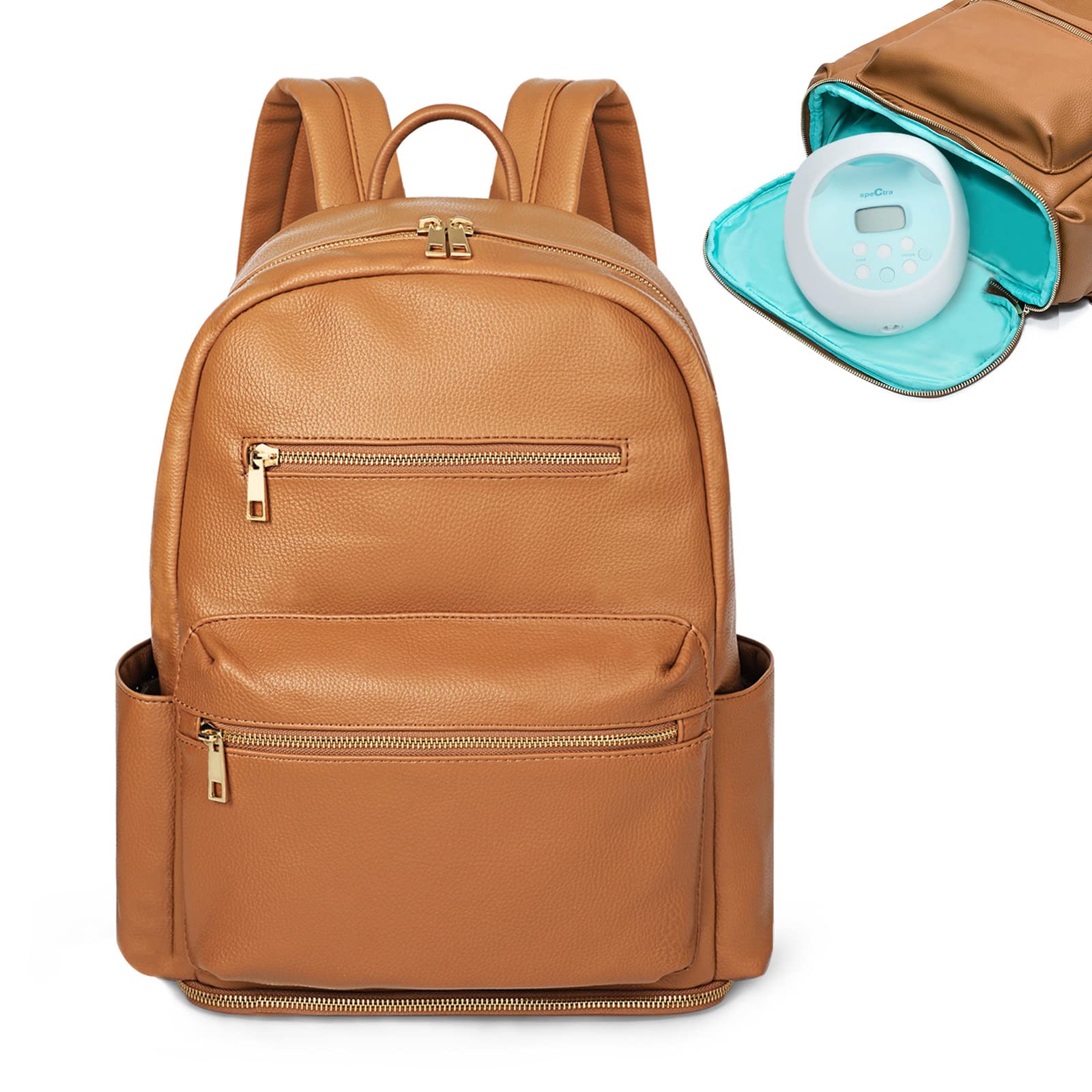 MOMINSIDE diaper bag backpack closeup highlights vegan leather and wipe-clean surface