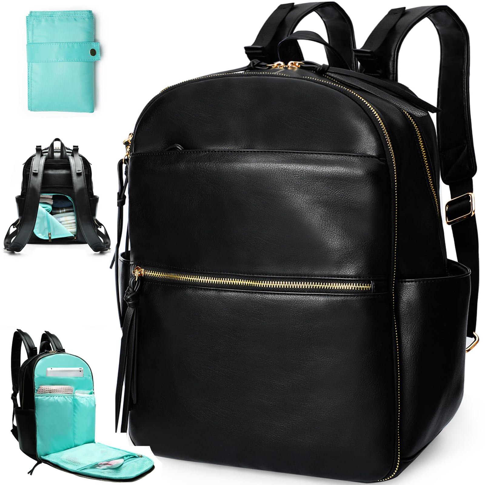 MOMINSIDE leather diaper bag backpack ready for durable everyday family outings.