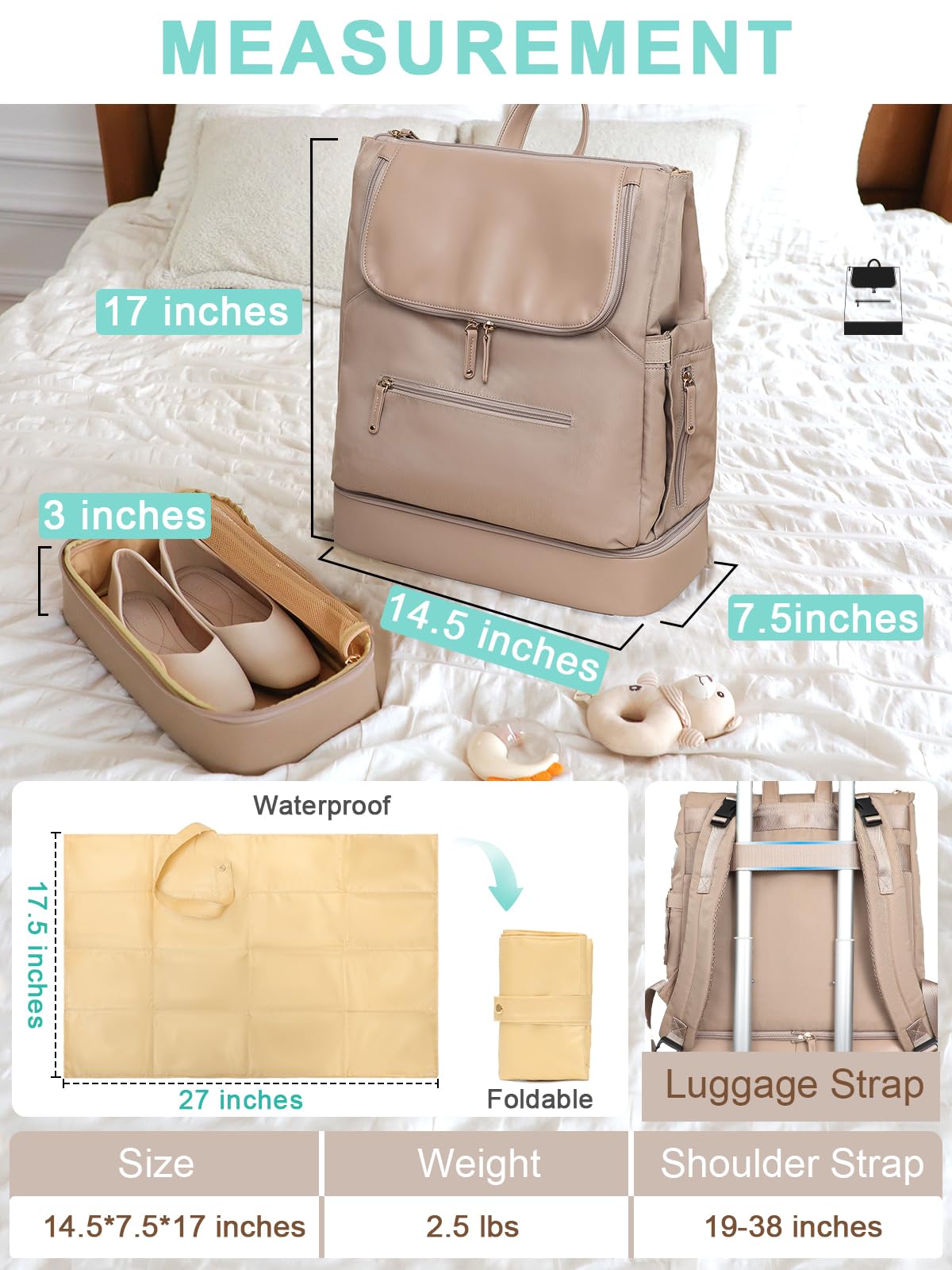 MOMINSIDE diaper bag backpack padded laptop sleeve supports work travel.