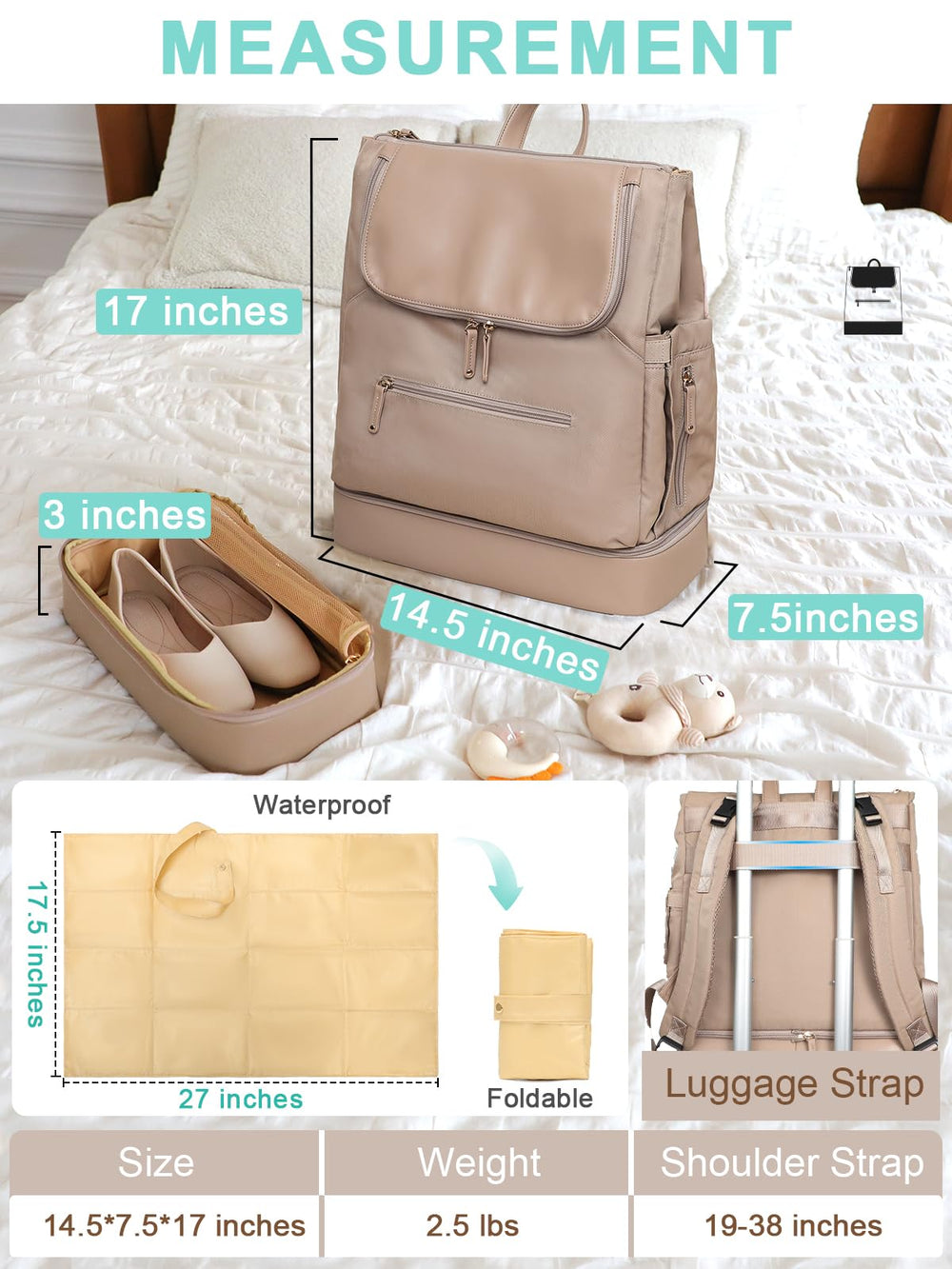MOMINSIDE diaper bag backpack padded laptop sleeve supports work travel.