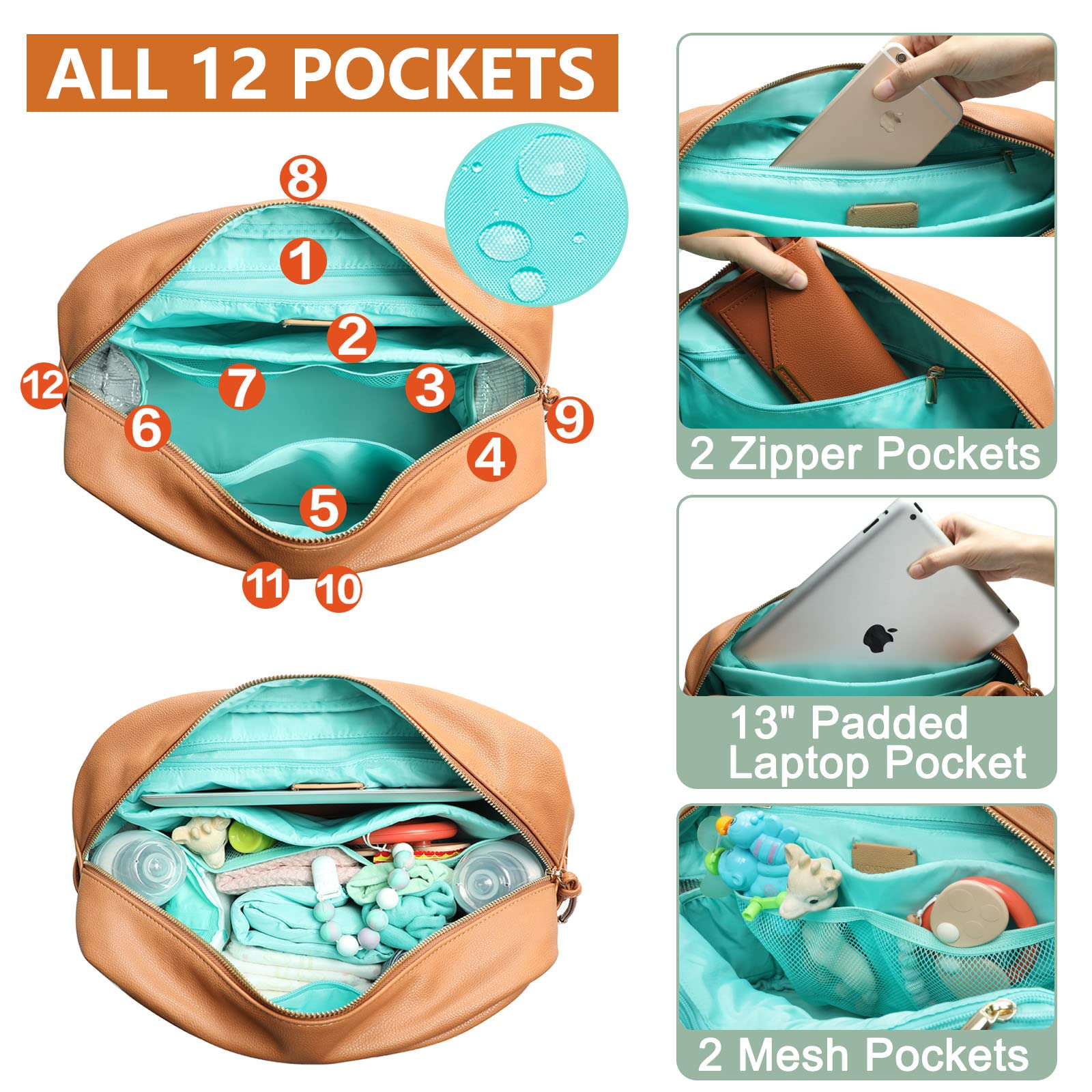 MOMINSIDE diaper bag backpack side bottle pocket keeps drinks within reach.