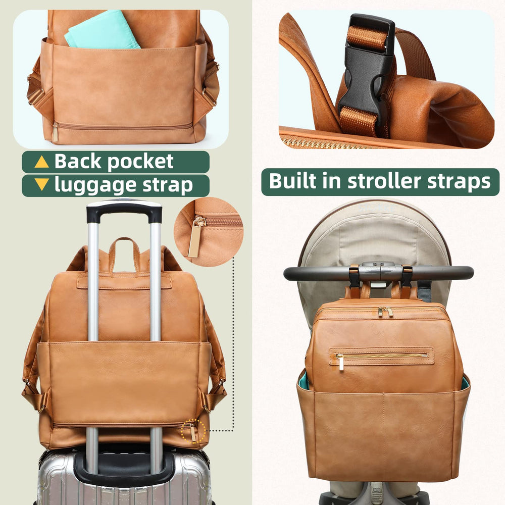 MOMINSIDE diaper bag backpack in soft vegan leather for a premium, easy-to-clean look.