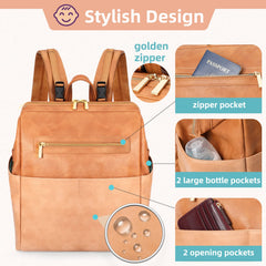 MOMINSIDE diaper bag backpack showing stroller clip option for hands-free parenting on the go.