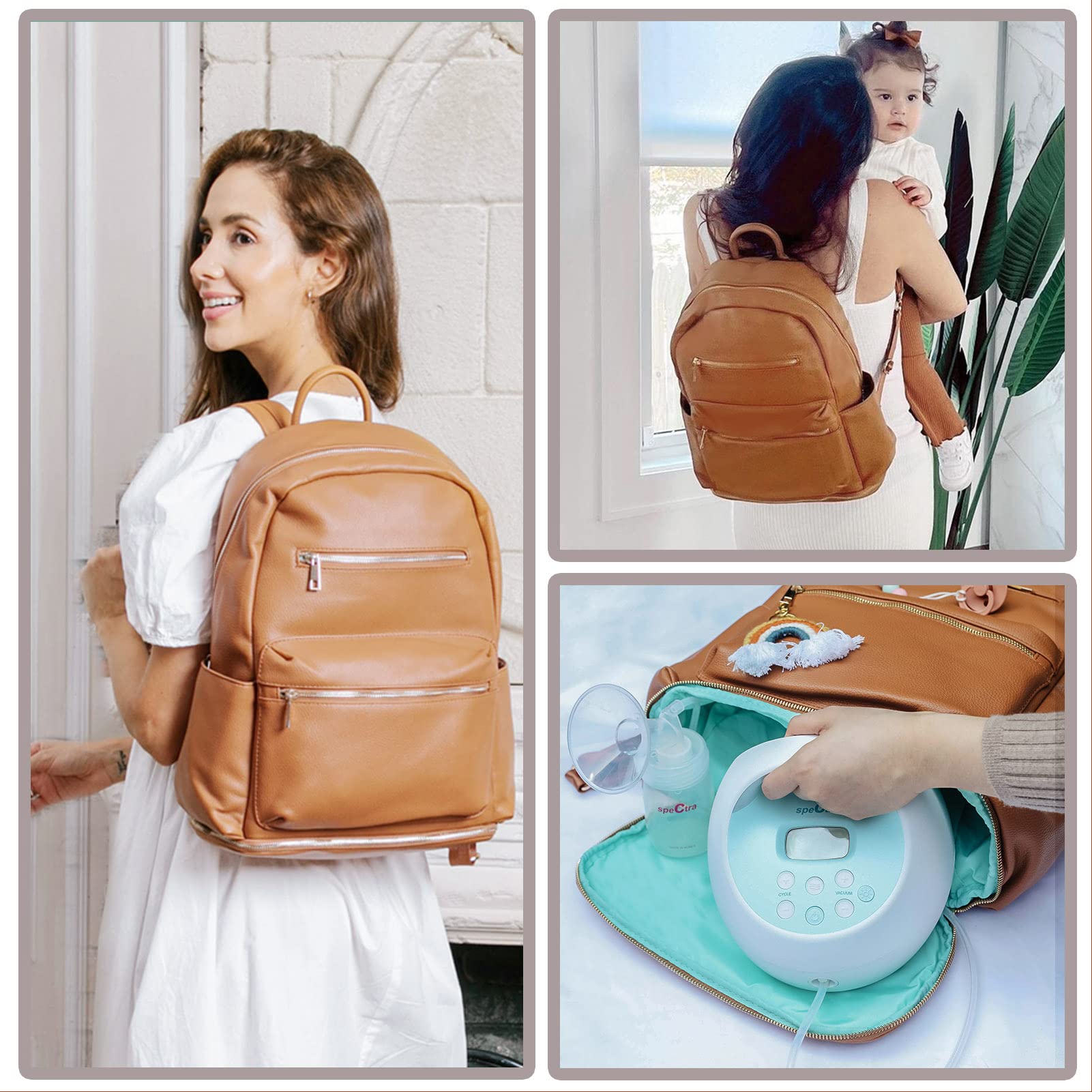 MOMINSIDE diaper bag backpack clipped to stroller enables hands-free outings