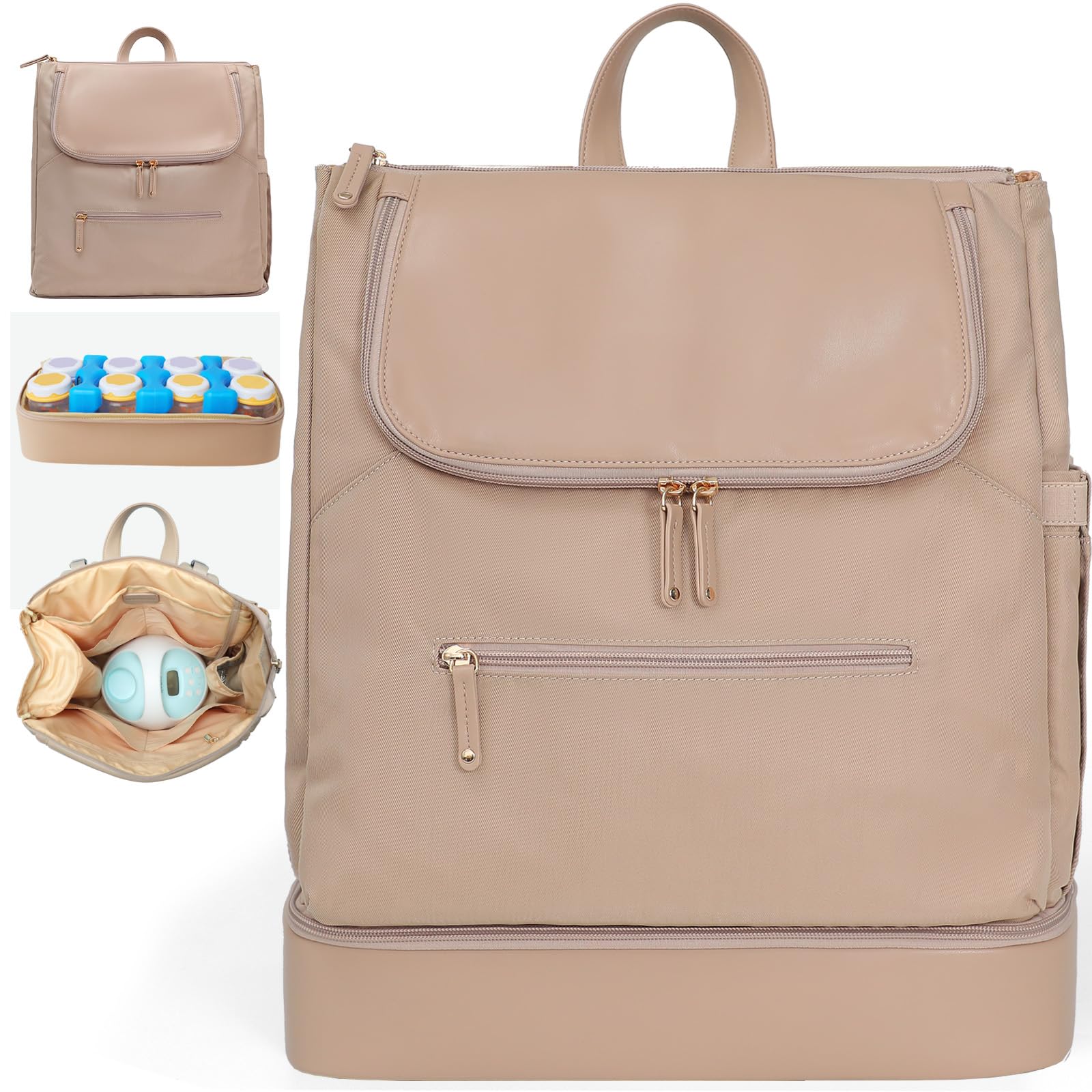 MOMINSIDE diaper bag backpack with structured-frame opening for quick access during outings.