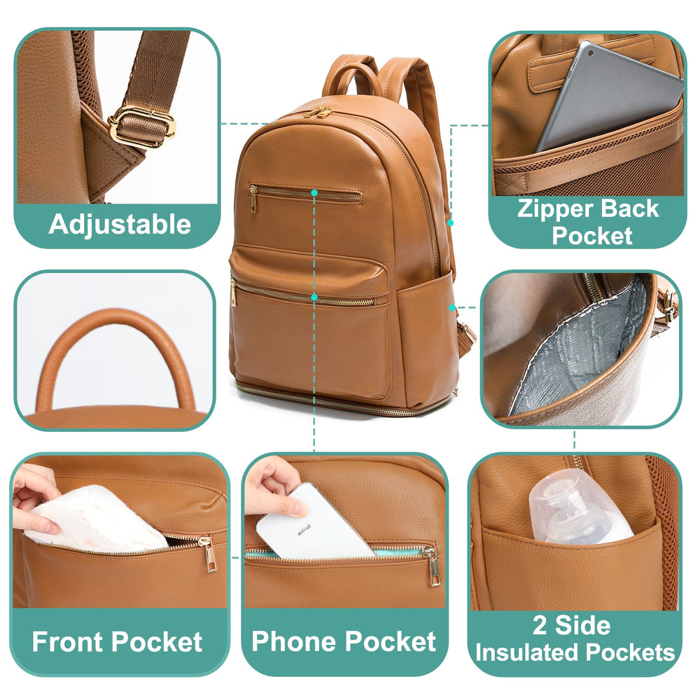 MOMINSIDE diaper bag backpack top leather handles offer sturdy carrying