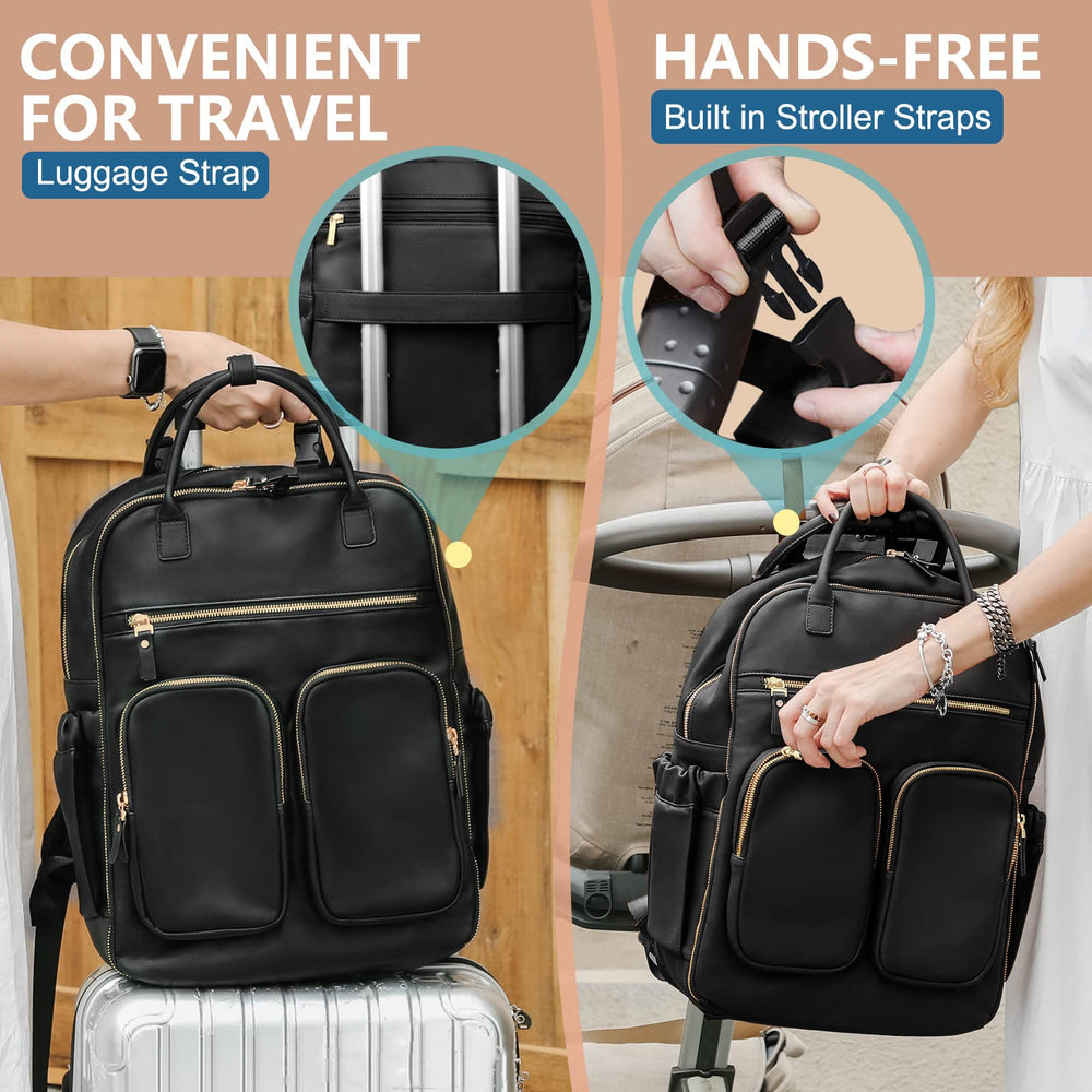 MOMINSIDE diaper bag stroller-straps - attach to a stroller for hands-free travel.