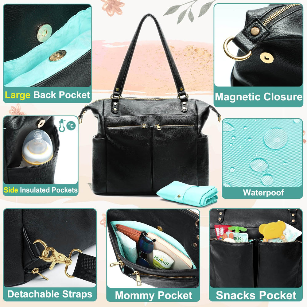 MOMINSIDE Diaper Bag Tote changing pad foldout demonstrates ready-to-change convenience.