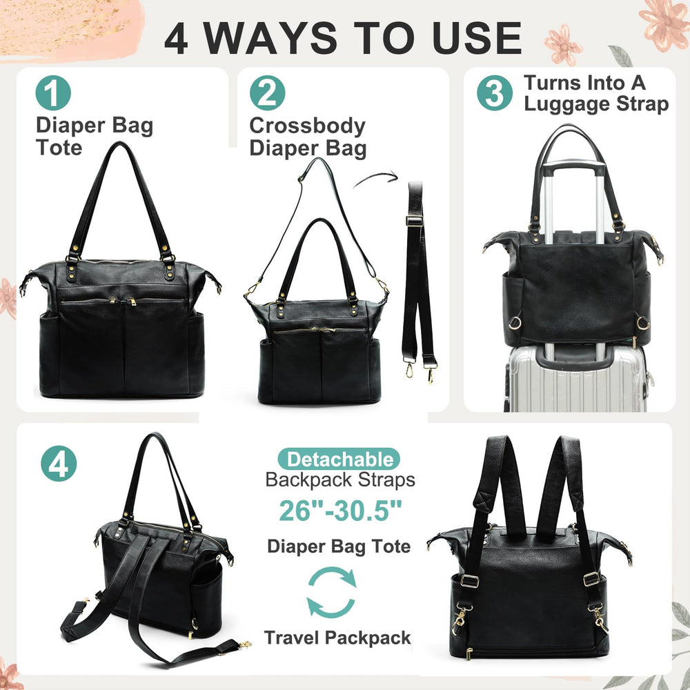 MOMINSIDE Diaper Bag Tote convertible-strap storage shows versatile wearing options.