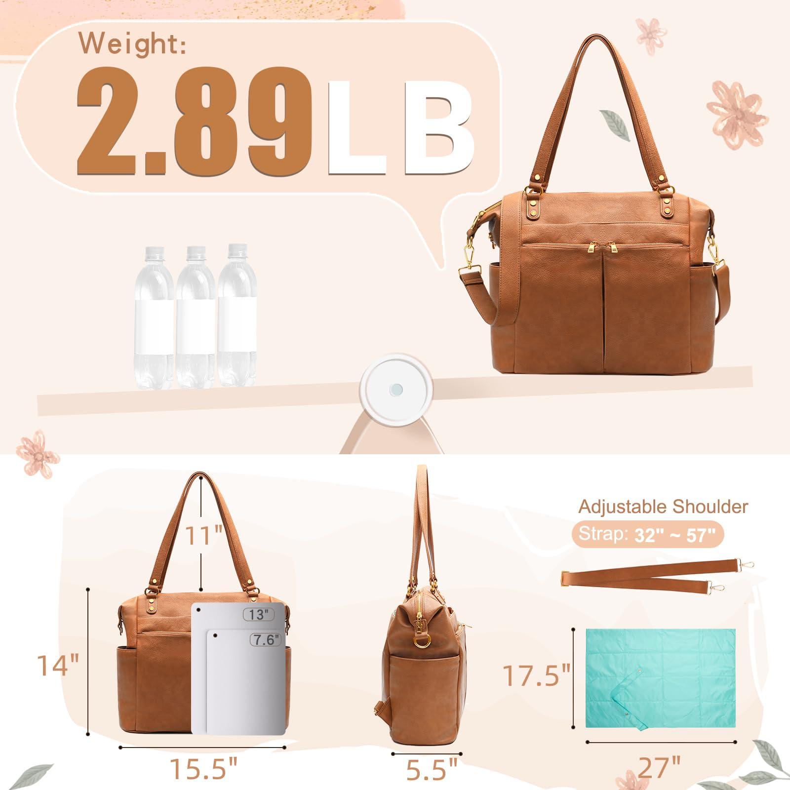 MOMINSIDE diaper bag tote convertible straps enabling backpack, tote, or crossbody wear.