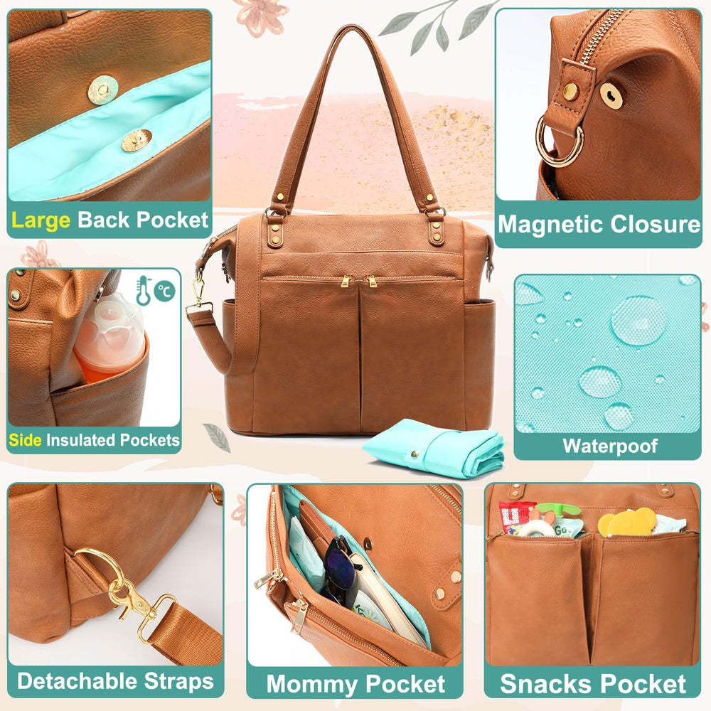 MOMINSIDE diaper bag tote fold-out changing pad for quick changes on the go.