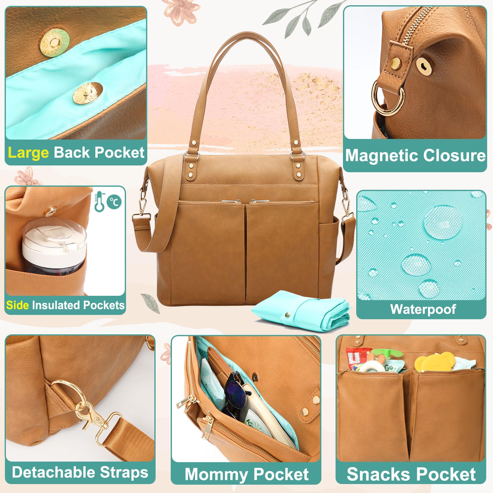 MOMINSIDE Diaper Bag Tote foldout changing pad offers quick changes on the go