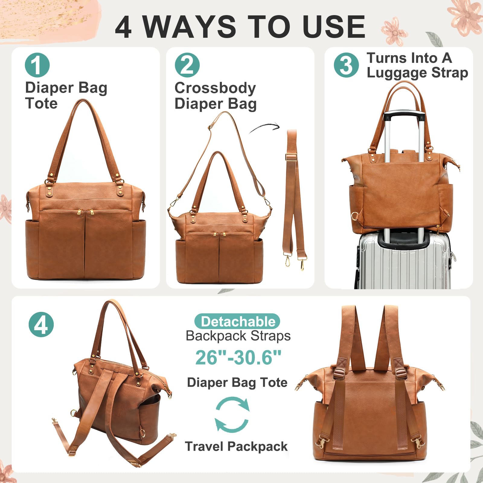 MOMINSIDE diaper bag tote insulated bottle pockets keep drinks at temp on outings.