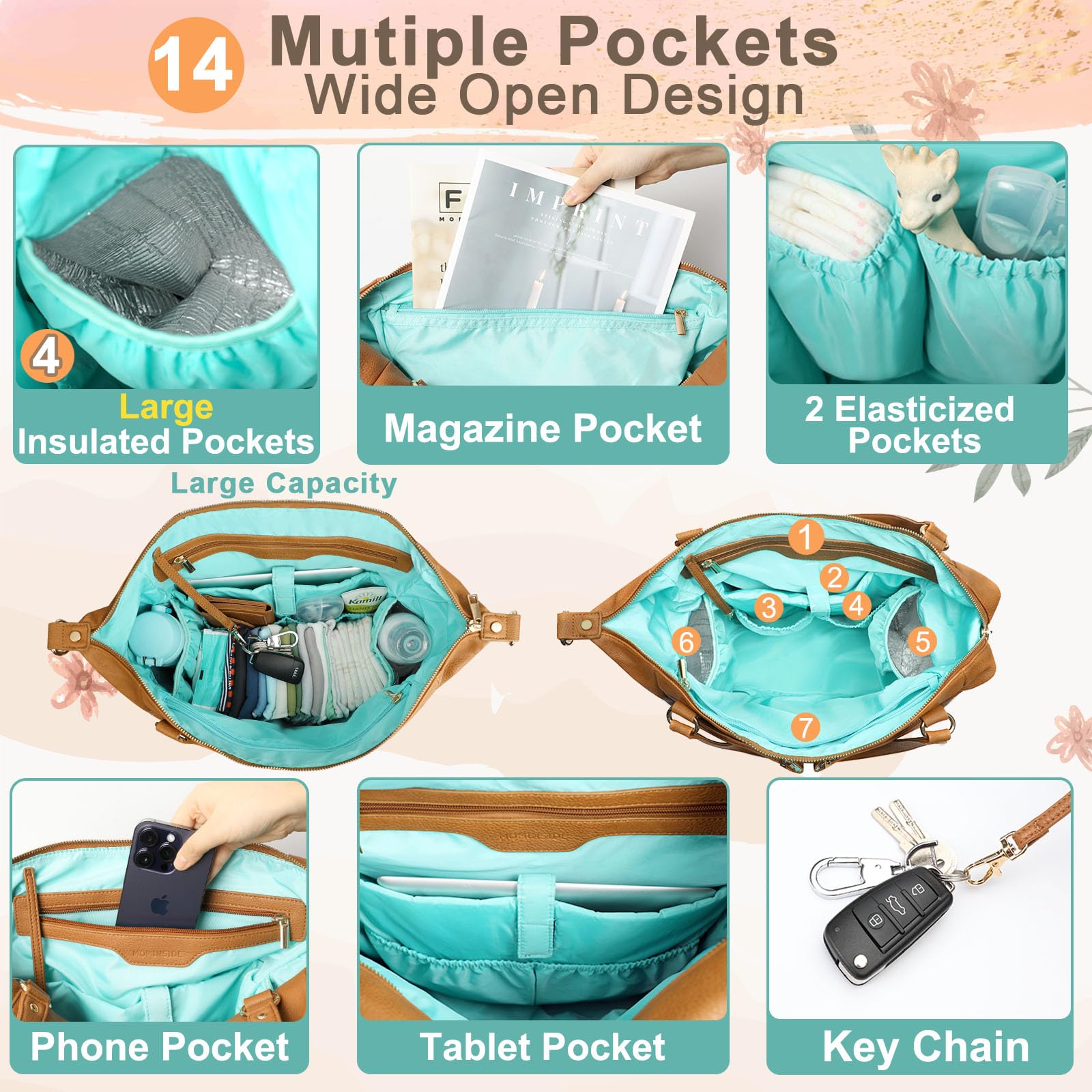 MOMINSIDE Diaper Bag Tote insulated bottle pockets keep drinks ready during adventures