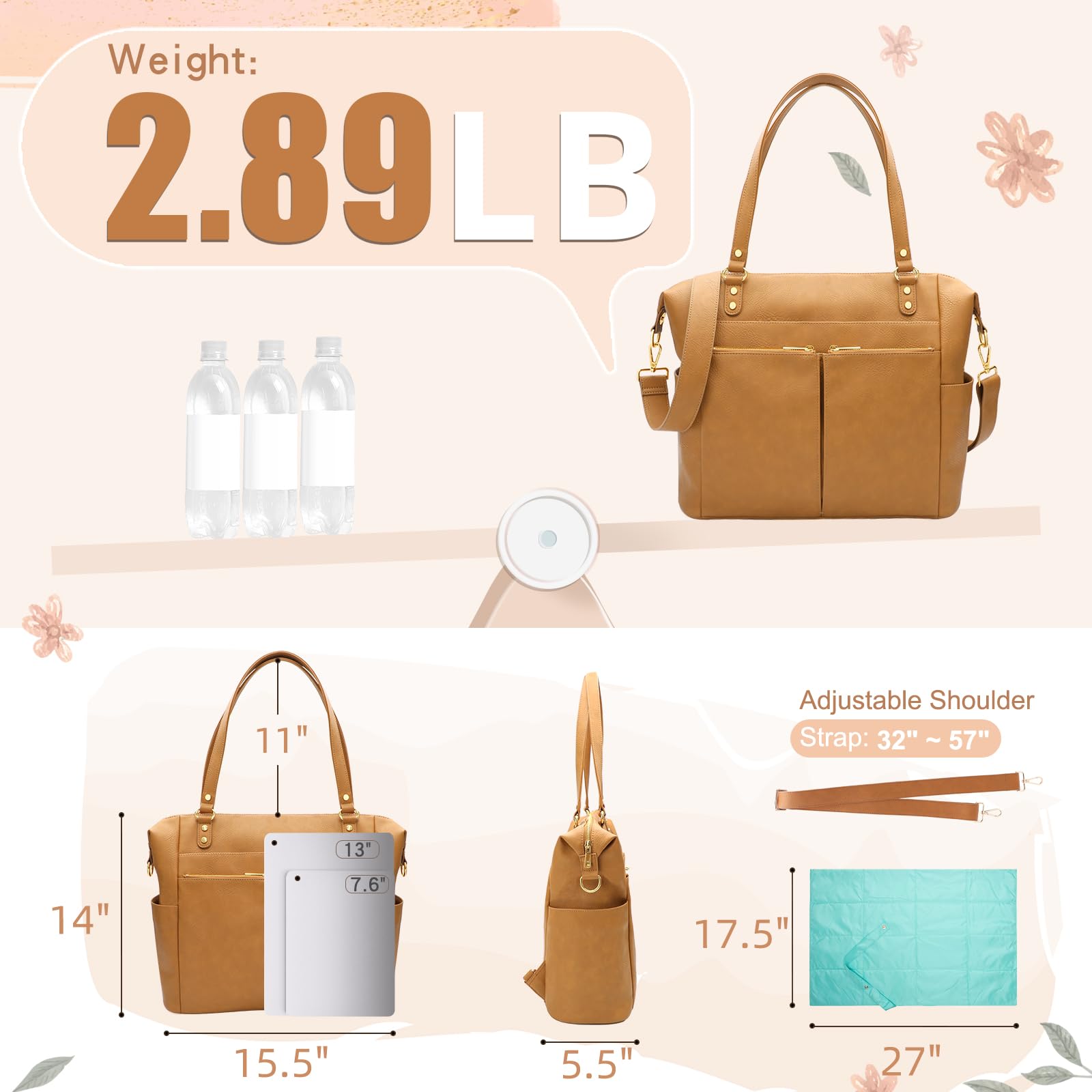 MOMINSIDE Diaper Bag Tote laptop pocket fits a 13-inch tablet for workday balance
