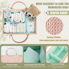 MOMINSIDE diaper caddy pale pink with removable dividers in use