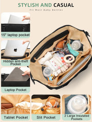MOMINSIDE neoprene diaper bag tote zip-out changing pad for quick diaper changes.